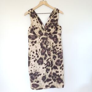 Red Valentino Animal Print Sheath Dress Sleeveless V-neck Neutral Sz 44